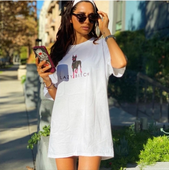 Lazy Los Angeles Tops - LAZY Los Angeles - Logo Dog T-Shirt (White)